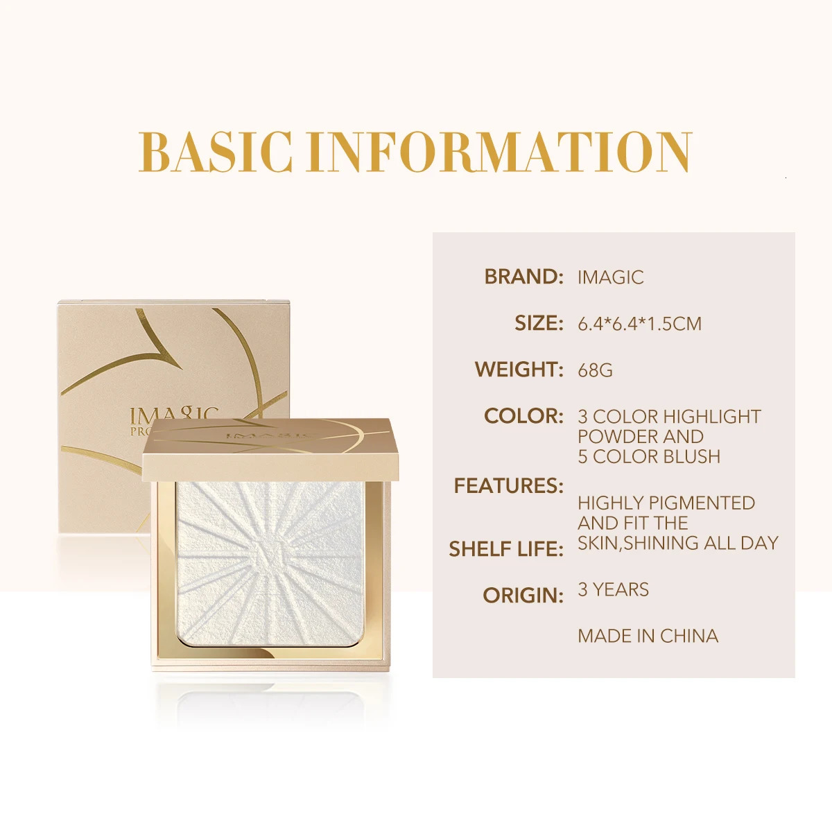 IMAGIC 8-Color Face Blush Highlighter Palette Natural Cheek Pigment Rouge Highlighter Brighten Long-Lasting Makeup Cosmetics 250121