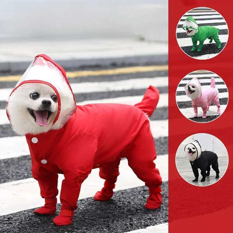 Traction rope raincoat dog four legged raincoat waterproof all inclusive Small dog teddy bear Pet outings rainy days of clothingXJ250121