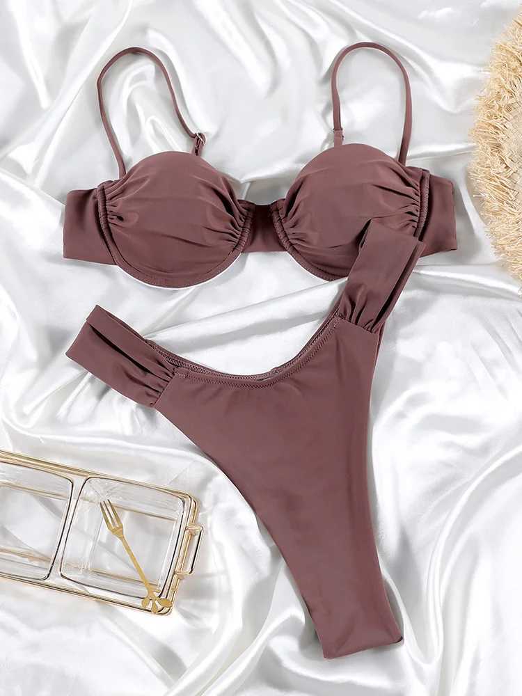 Miyouj Womens Bikini 2025 Bikini Sets High Cut Swimwear Push Up Swimsuit Solid Color Biquini jer Bathsuit New Two Piece SuitsXJ250120