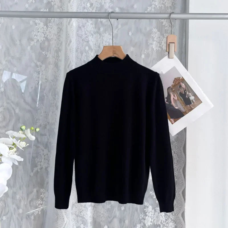 Autumn Winter Half High Neck For Women Sweater Vintage Basic Solid Knitted Tops Casual Slim Pullover Sweaters