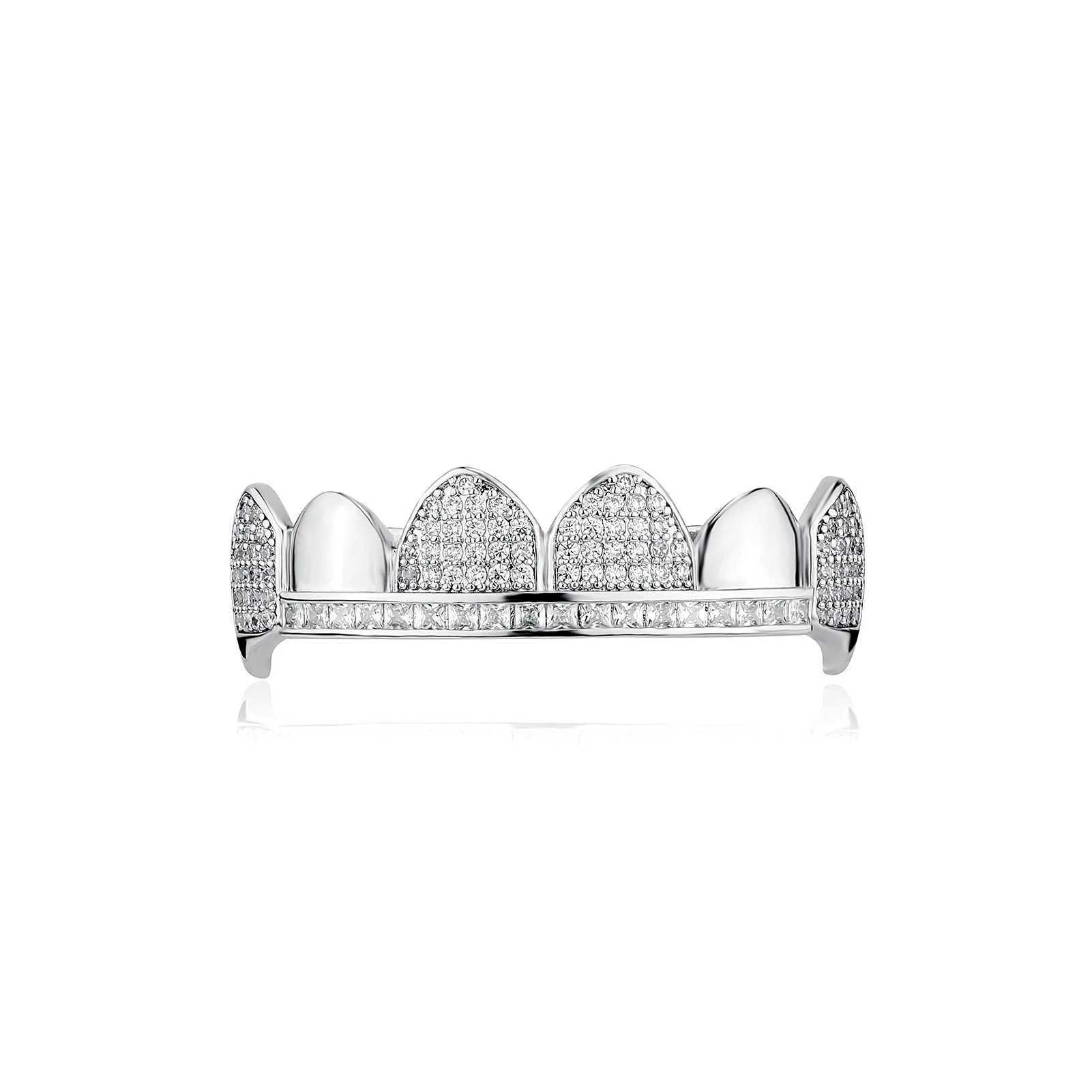 Hip Hop CZ Teeth Grillz Rhinestones Silver Plated Tooth Rapper Jewelry Iced Out Grills For Men WomenXJ250114