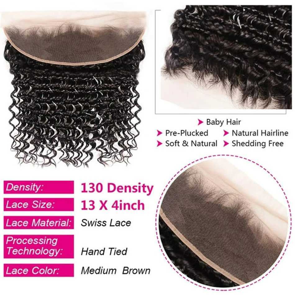 Deep Wave Bundles with Frontal 100% Unprocessed Brazilian Virgin Human Hair 3 Bundles with 13x4 Lace Frontal Ear to Ear FrontalXJ250120
