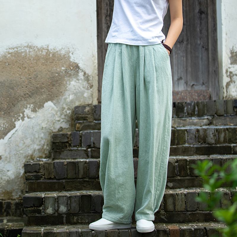 New best-selling linen women's clothing autumn and winter new literary sand washing loose cotton and linen thin casual trousers women's line