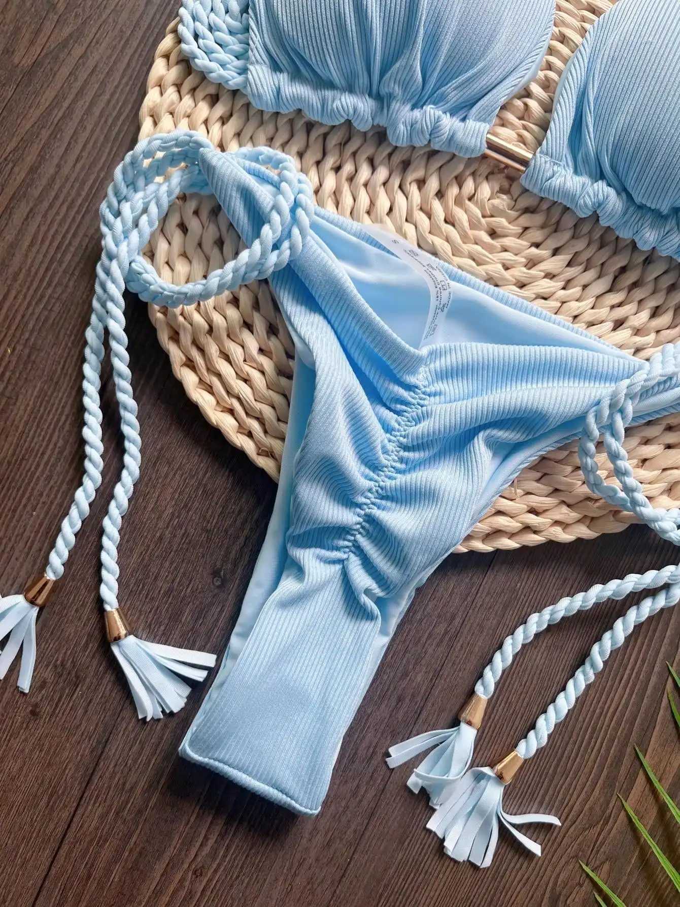 RUOTONSEPT 2024 Sexy Women Swimsuit Braiding rope Bikini Set Two-piece Triangle Solid Swimwear Bathing Suit Brazilian BiquinisXJ250120