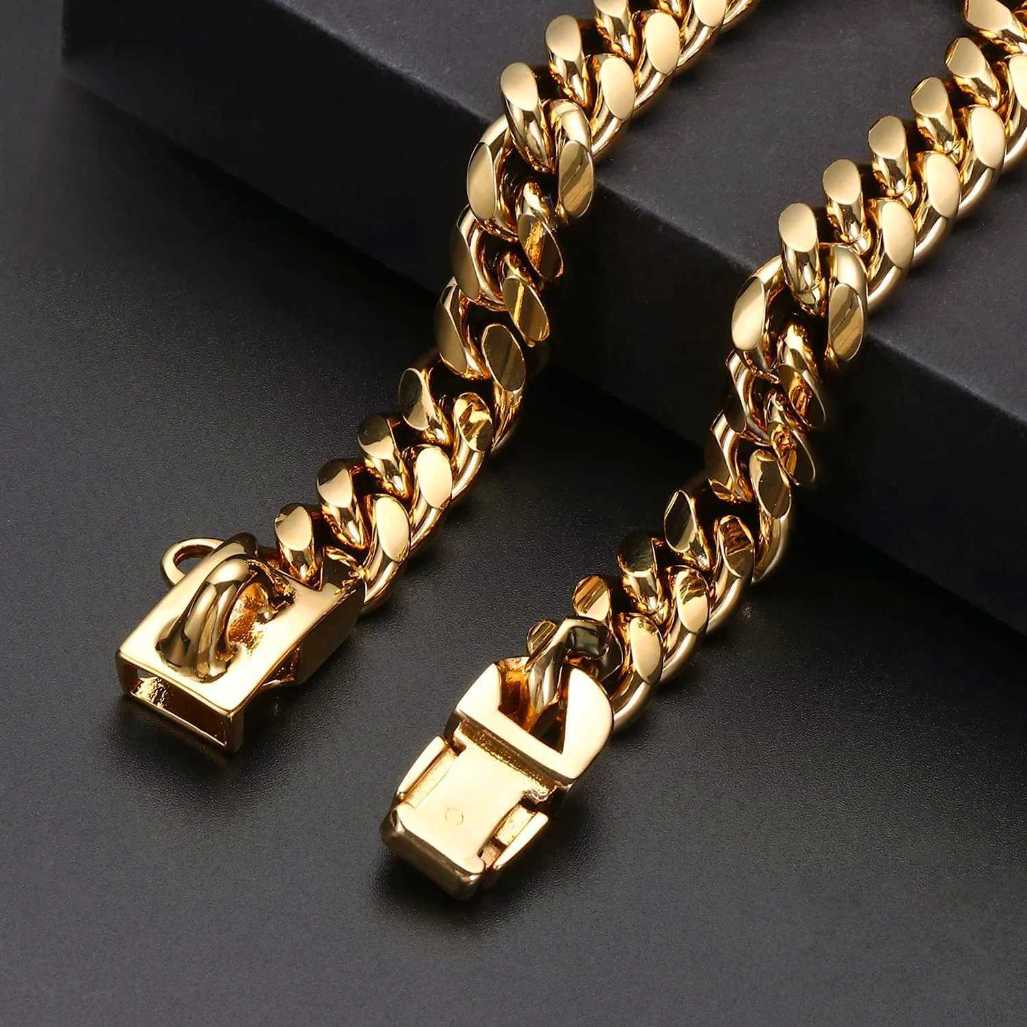 14mm Gold Dog Chains Collar for Dogs Stainless Steel Metal Luxury Necklace Pet Accessory X250129