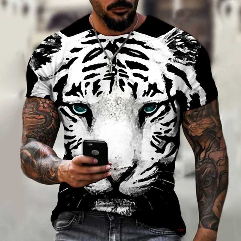 2022 Brand Mens Shirt Round Neck T-shirt 3D Printing Animal Tiger Ferocious Fashion Trend Summer New Style OversizeXJ250117