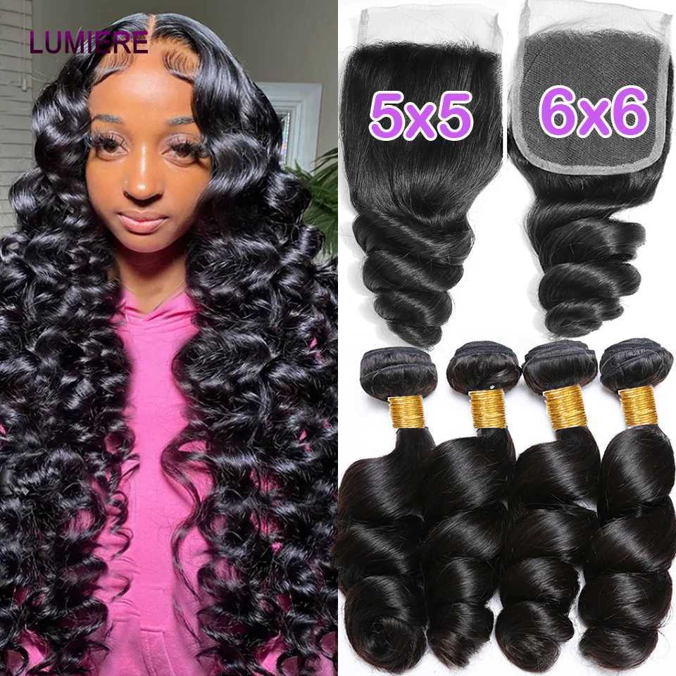 Loose Deep Wave Human Hair Bundles With 5x5 6x6 HD Lace Clo Frontal With Bundles Virgin Raw Hair Weave Hair Extension 8-40XJ250120