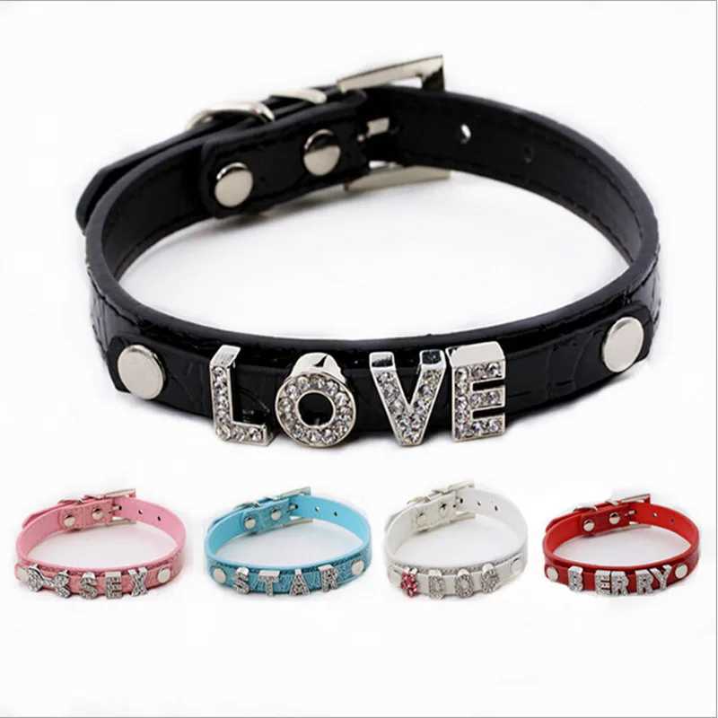 Luxurious Personzed DIY Pet Necklace Pu Crocodile Collar Cat Dog Collar Small And Medium Dog Collar Leather Rhinestone Bling X250129