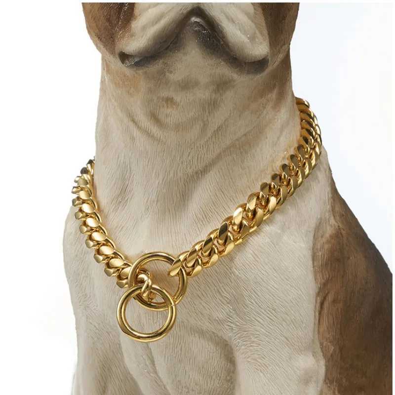 Luxury Dog Collar Gold Pet Necklace Dog Chain Choker For Pitbull Bulldog Teddy French Bulldog Metal Collar Pets Jewelry Products X250129