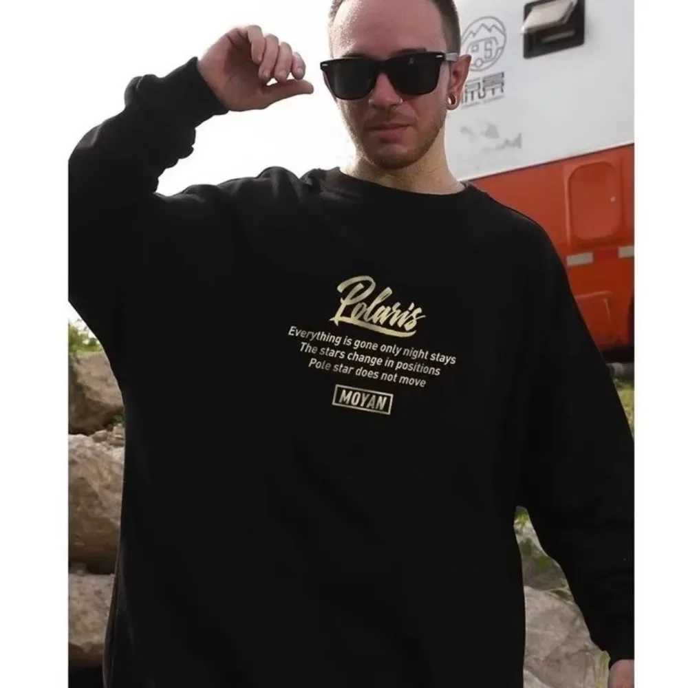 M-8XL Mens Street Gold Star Print On The Back Oversized Unisex Sweatshirt American Velvet Round Neck Long Sleeve SweaterXJ2500118