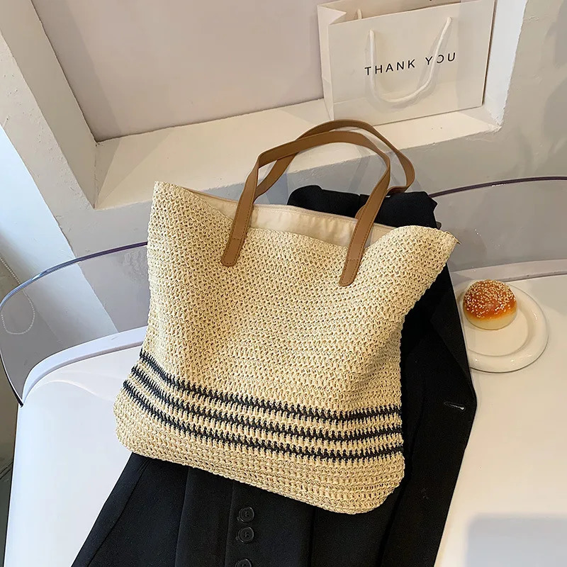 Vintage Straw Rattan Woven Bags Handmade Summer Beach Bags Ladies Large Capacity Shoulder Bag Bohemia Travel Handbags sac 250120