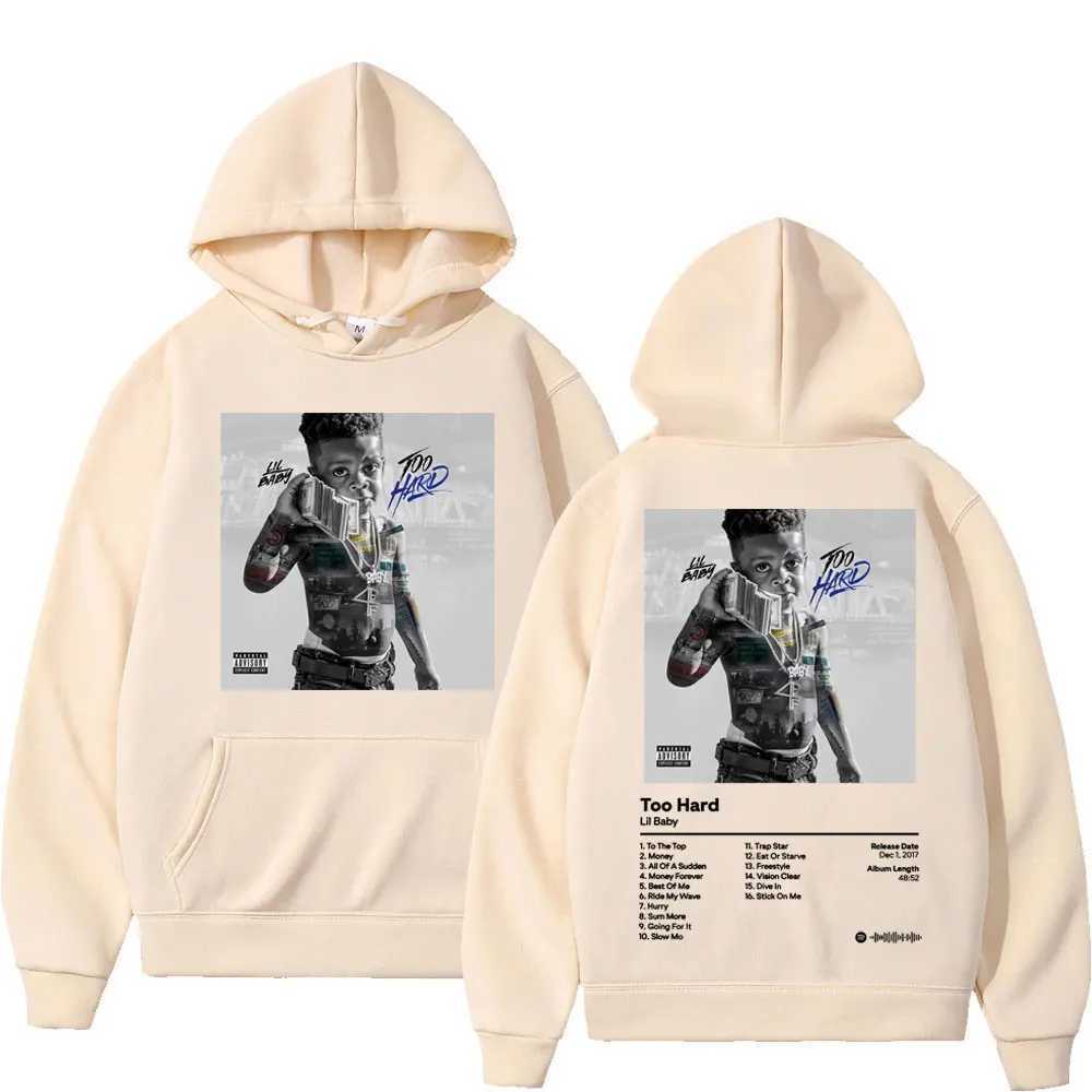 Rapper Lil Baby Music Album Too Hard Print Hoodie Autumn Winter Hip Hop Vintage Sweatshirts Unisex Fashion Trend Loose Pullovers X250129