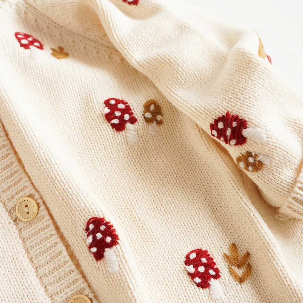 deer jonmi Autumn Winter Baby Girls Knitted Sweaters Embroidery Mushroom Toddlers Kids Cotton Cardigan Coats 250120