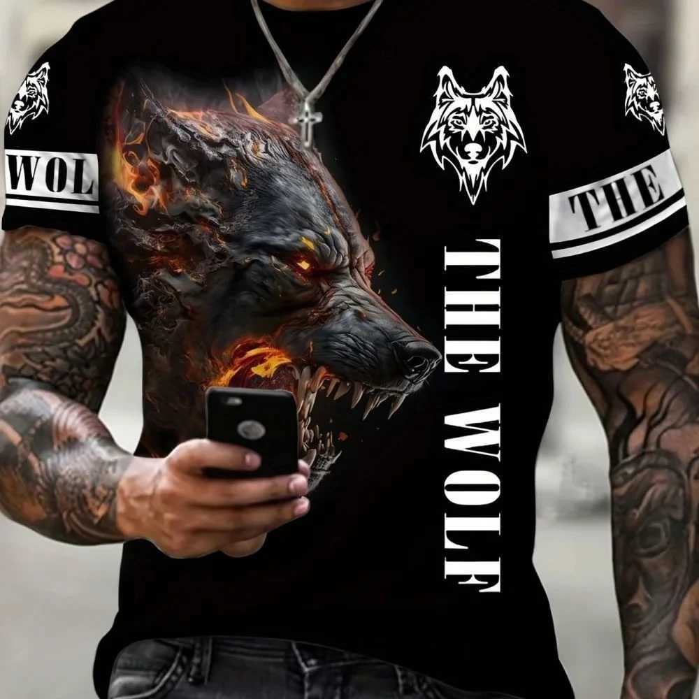New Wolf T-shirt For Men 3D Animal Print Pullover O Neck Casual Short Sleeve Tees Fashion Street Sweatshirt Male Oversized TopsXJ250117