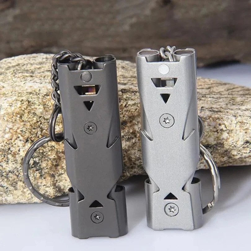 Outdoor High Decibel Portable Keychain Whistle Stainless Steel Double Pipe Emergency Survival Multifunction Tools 250107