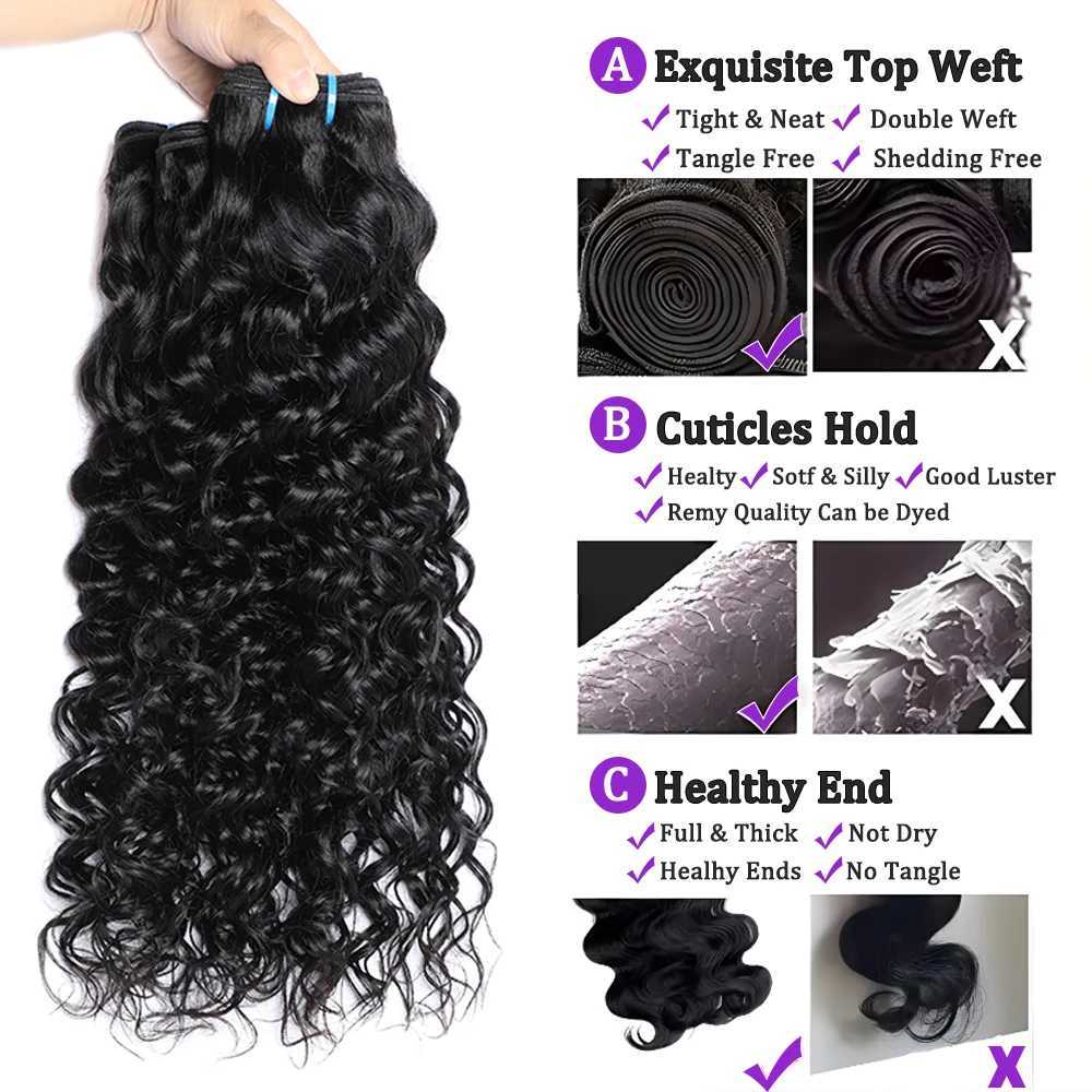 12A Water Wave Bundles With Lace Clo 3Pcs Human Remy Hair Bundle 4x4 5x5 HD Transparent Lace Clo Bundles Natural ColorXJ250120