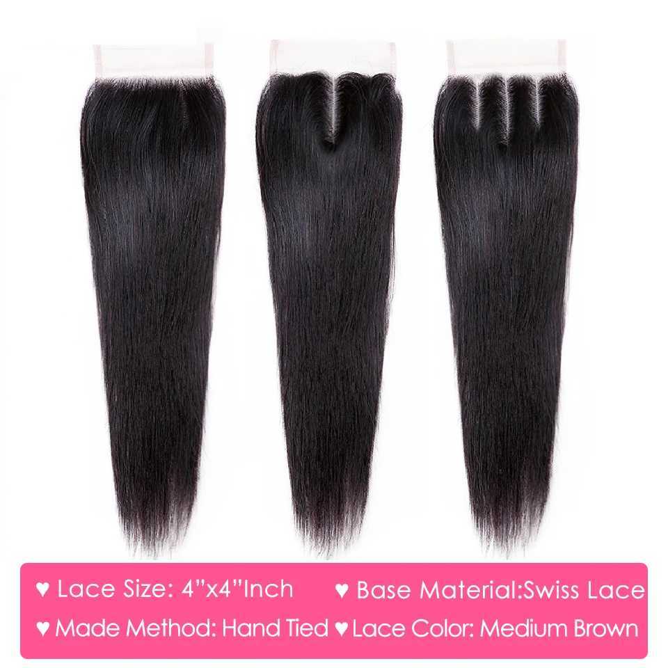 Aricabin Brazilian Straight Bundles With Clo Remy Hair Weave Extension Bone Straight 3/4 Human Hair Bundles With Clo 4x4XJ250120