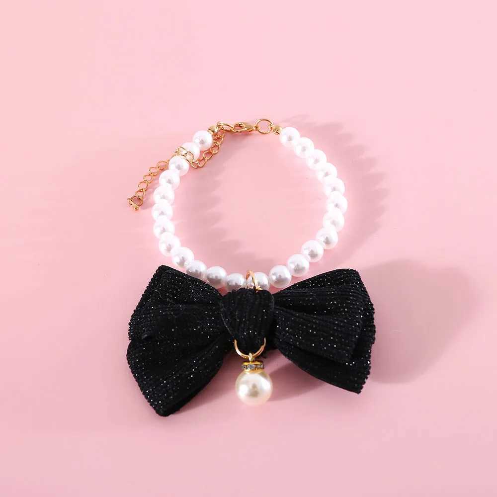Cute Pearl Cat Collar Small Dog Collar Adjustable Rhinestone Necklaces Wedding Bow Collar for Small Dogs Pet Kitten Accessories X250129