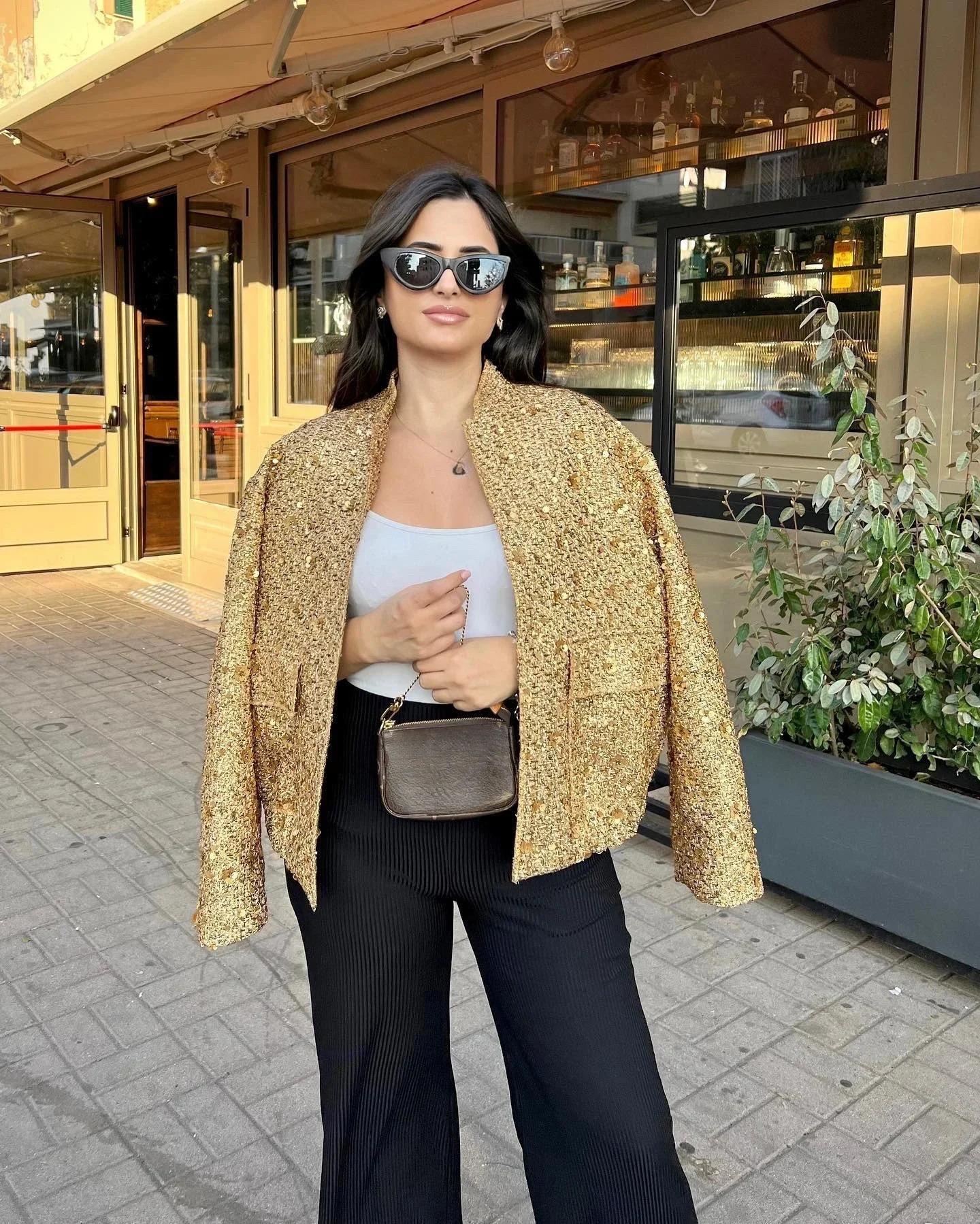 Suninheart Womens Sequined Bomber Jacket Fall O Neck Long Sleeve Pocket Stretch Hem Sequins Jacket Coat Female Chic Outerwear 250113