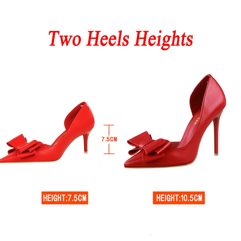 Women 7.5Cm 10Cm High Leather Pumps Scarpins Sweet Cute Bow Low Heels Lady Fetish Wedding Bridal Pink Yellow Blue Shoes