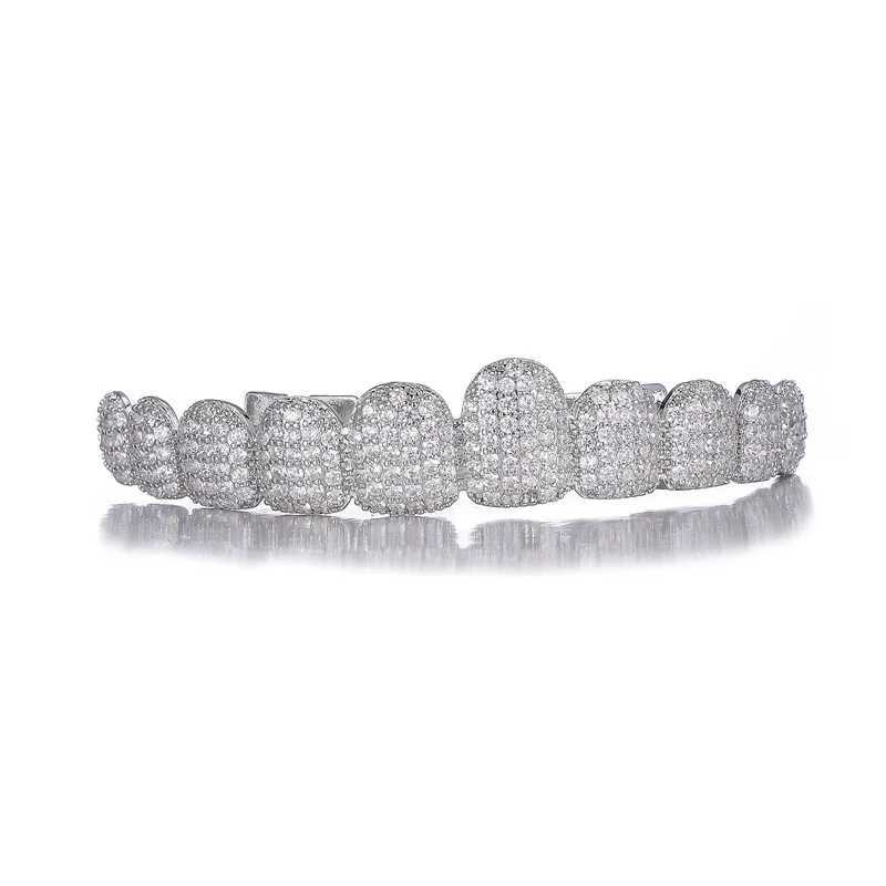 Hip Hop 10 Full CZ Stones Long Teeth Grillz Caps Cubic Zircon Iced Out Micro Pave Top Bottom Charm Grills For Men Women JewelryXJ250114