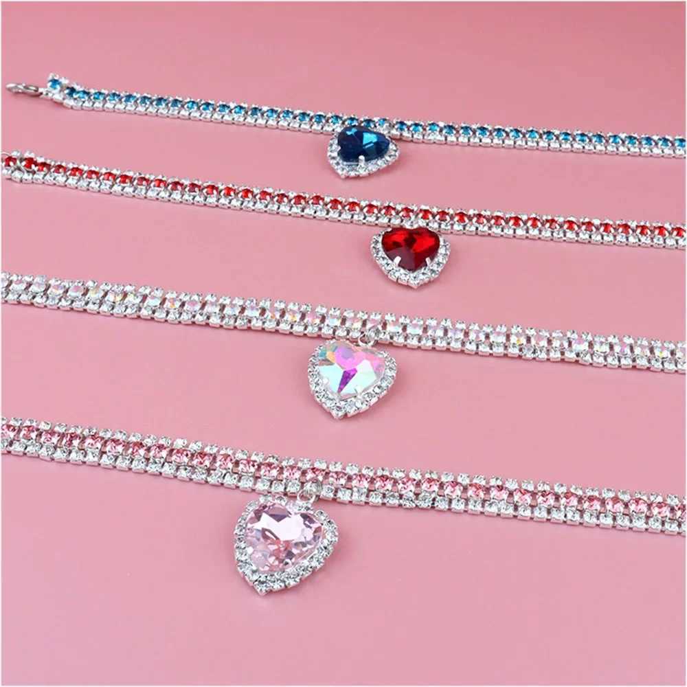 Luxury Crystal Cat Collar Love Pendant Necklace Pet Collar Adjustable Dog Collar Water Diamond Collar Pet Accessories X250129