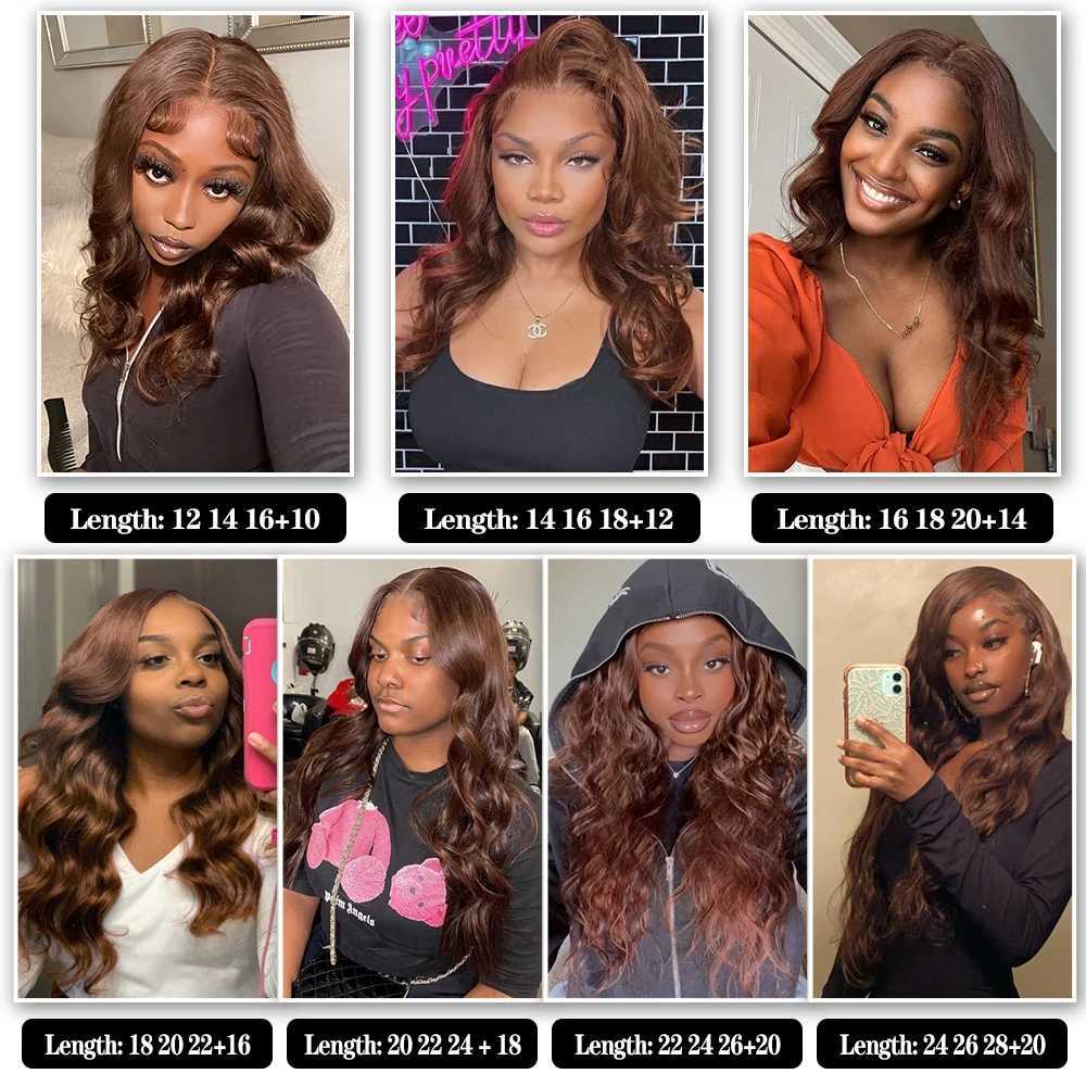 Brown Human Hair Bundles With Clo Colored Brazilian Body Wave 3/4 Bundles With HD Lace Frontal Clo Extensions For WomenXJ250120