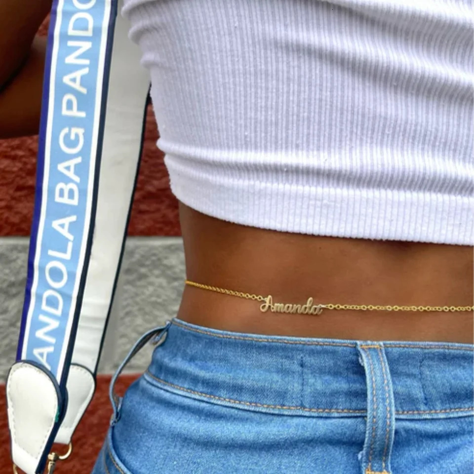 LeeChee Name Belly Chain Personalized Name Cable Waist Chain Bikini Jewelry Bridal Bridesmaid Beach Wedding Gift 250117
