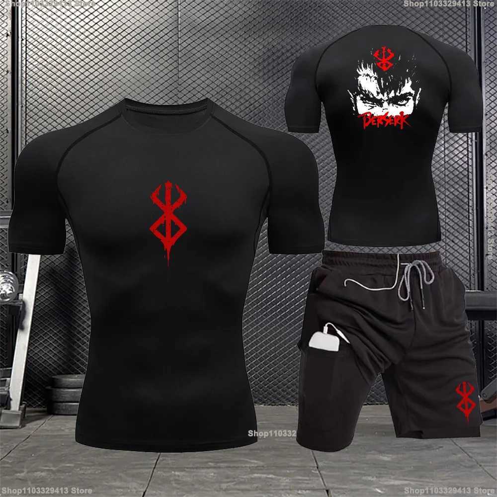Mens Sports Compression Clothing Two-piece Summer Casual Fitness Suit Short-sleeved T-shirt + Shorts Casual Sportswear Suit S-3XL X250129