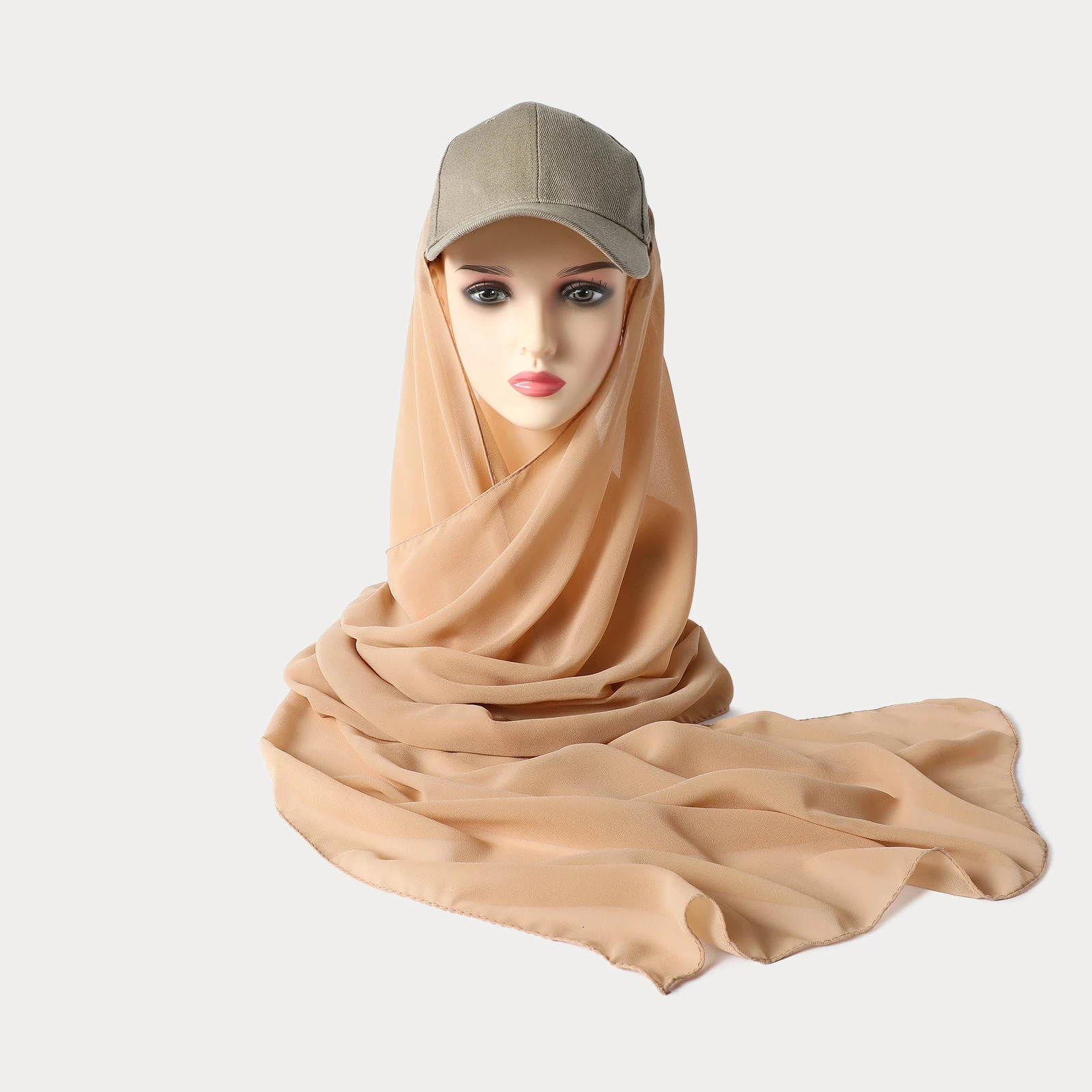 Musilm Women Chiffon Hijab With Base Ball Cap Summer Sports Cap with Chiffon HIjabs Ready To Wear Instant Chiffon Sport HIjabs 250121