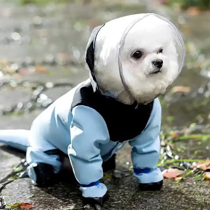 Cute Dog Raincoat Puppy Rain Jacket Full Body Coverage with Hat Reflective Double Layered Waterproof Dog Hooded CloakXJ250121