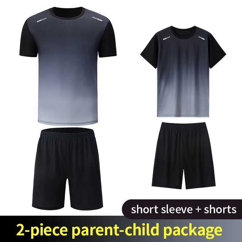 2-Piece Teenagers To Adults Parent-child Quick-drying Short-sleeved Sports Suit Mens Casual Round Neck Shirt Elastic Waist Pants X250129