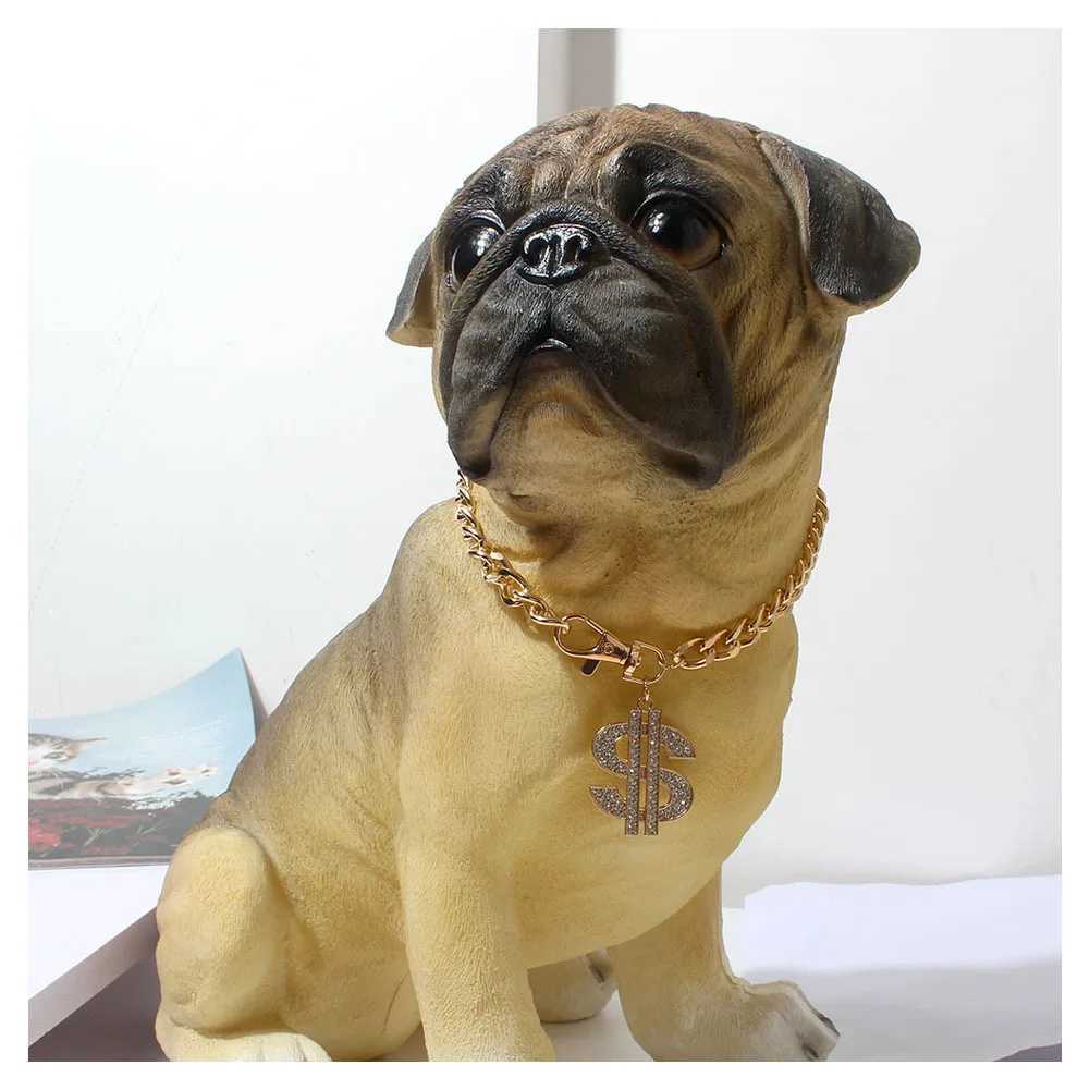 Luxury Dog Collar Necklace for Small Medium Dogs Dollar Sign Pendants Hip Hop Gold/Silver Plated Chain Jewelry Pet Accessories X250129