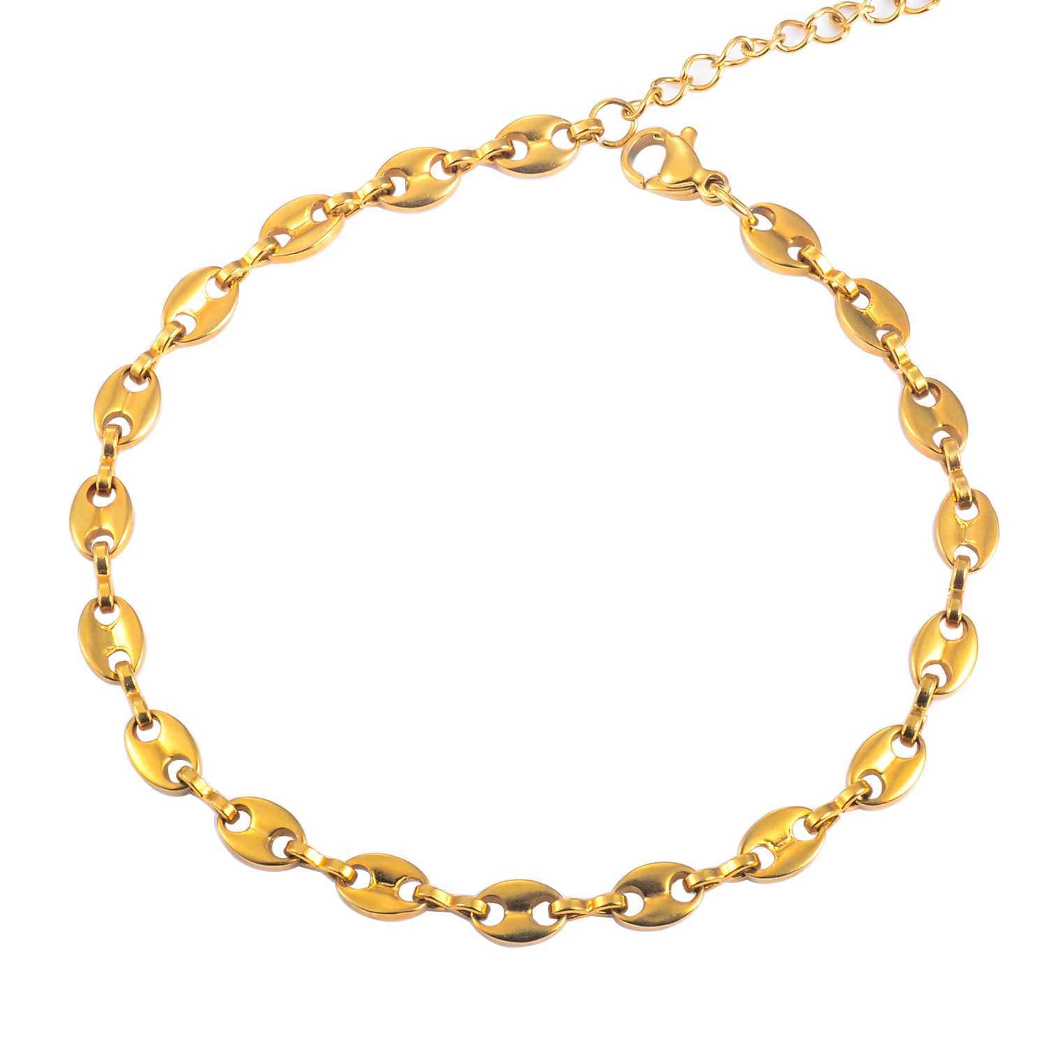 5mm 4.5mm stainless steel coffee bean chain gold silver pig nose bracelet with 3cm extension punk hip-hop fashion jewelry X250129