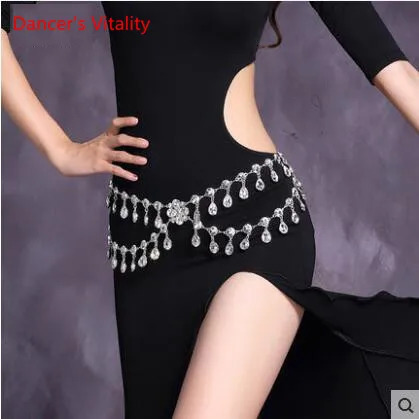 Crystal Rhinestone Camellia Woman Dress Belt Belly Dance Waist Chain Silver Flower 250117