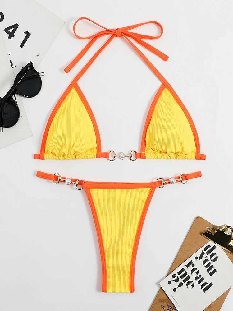 Circyy Bikini Set Women Sexy Halter Swimwear Lace Up Spliced Split Swimsuit Summer 2025 Solid Beachwear Two-piece Bathing SuitXJ250120