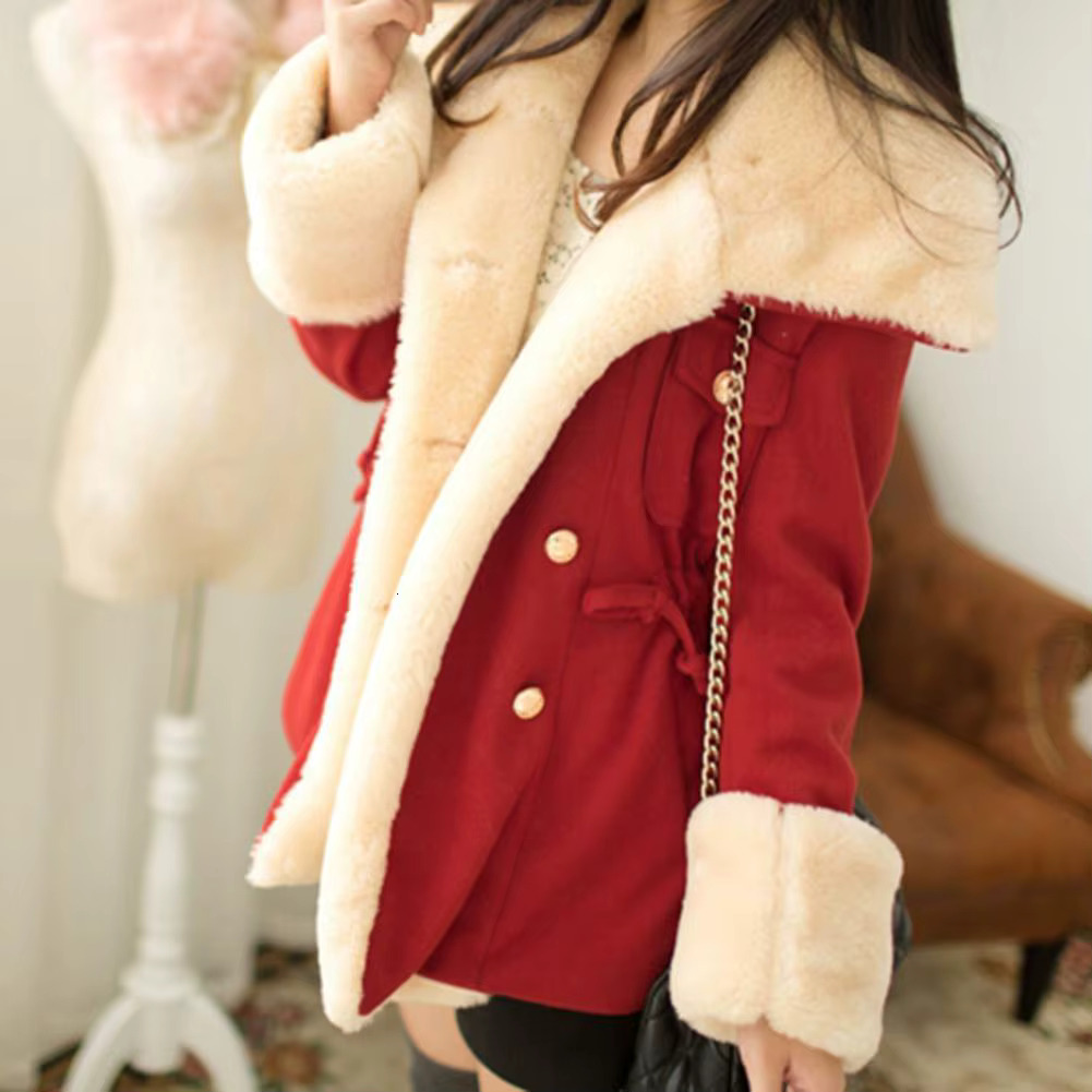 Chic Women Slim Fit Contrast Color Cardigan Lady Winter Coat Thermal