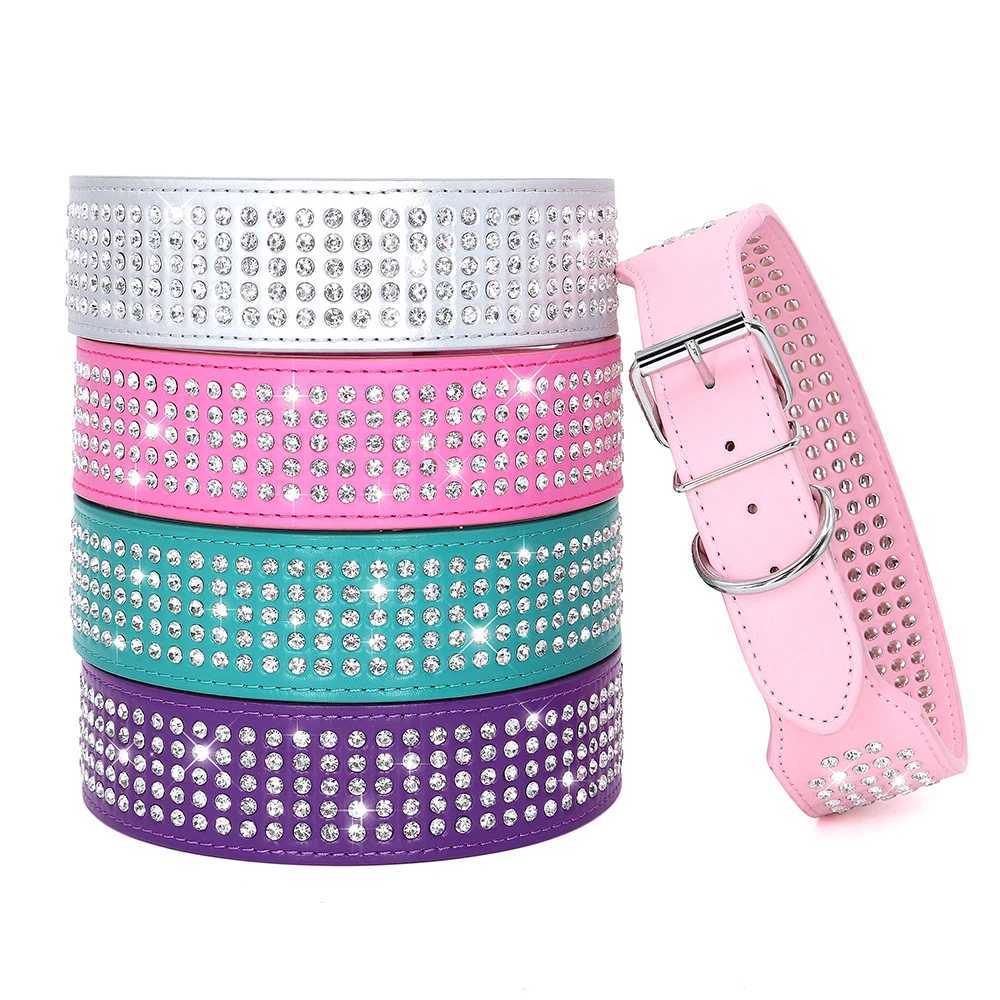 Rhinestone Wide Dog Collar Sparkly Crystal Large Dog Collars Diamonds PU Leather Collars for Small Medium Large Dogs 5cm Width X250129