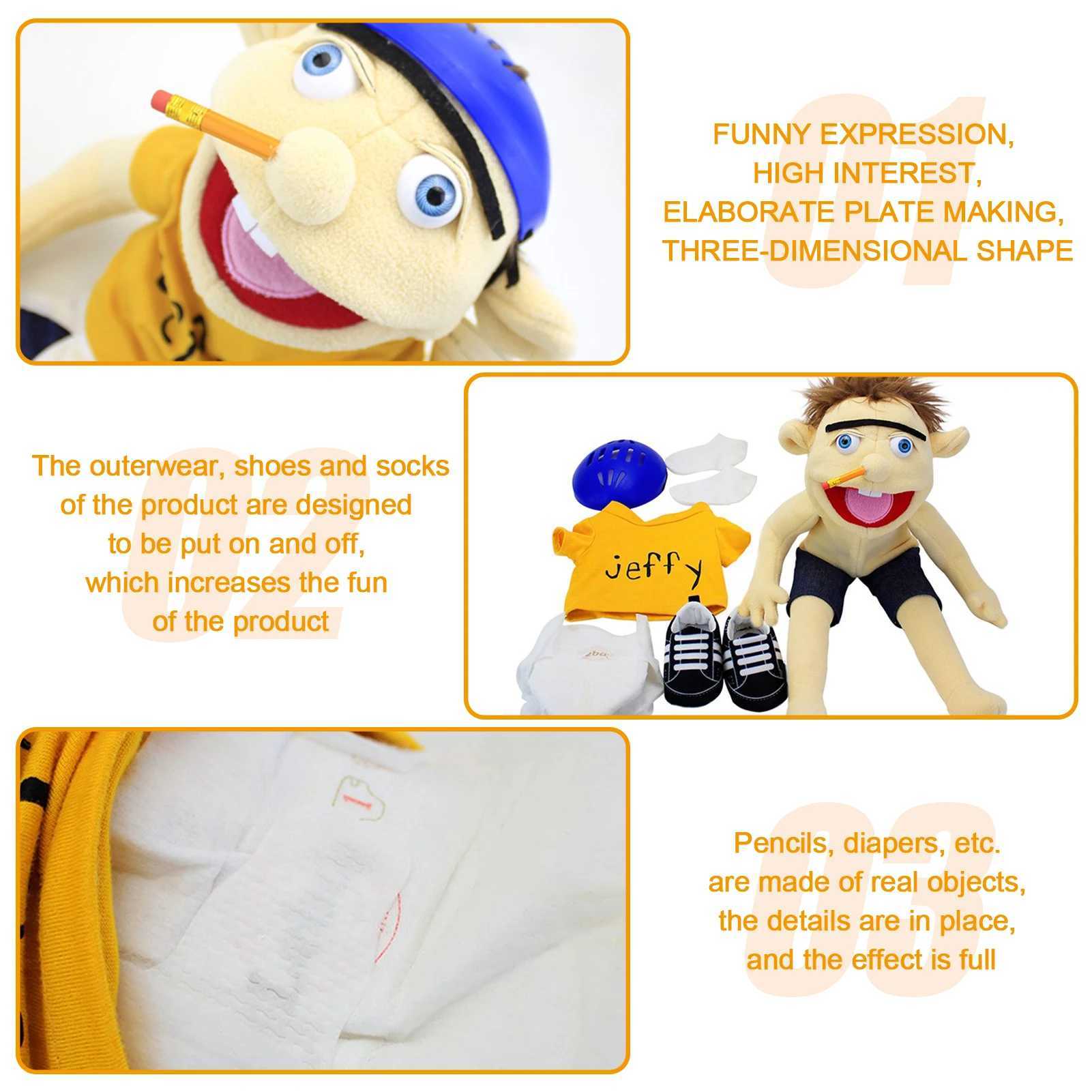 60cm Big Jeffy Boy Hand Puppet Plush Toy Detachable Childrens Soft Doll Talk Show Party Prop Puppet Stuffed Doll Childrens Gift X2501291