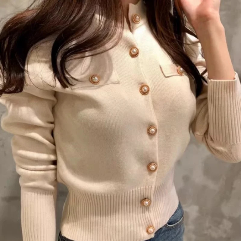 Autumn Long Sleeve Fashion Women Cardigans Sweater Knitted Coat Short Casual Single Breasted Korean Slim Chic Ladies Tops 7845 250109Z
