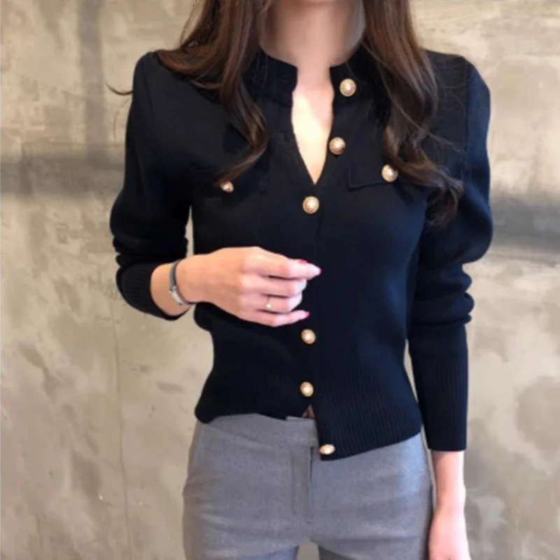 Autumn Long Sleeve Fashion Women Cardigans Sweater Knitted Coat Short Casual Single Breasted Korean Slim Chic Ladies Tops 7845 250109Z