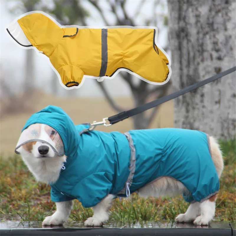 Pet Dog Raincoat for Corgi Dachshund Waterproof Dog Rain Jacket Light Weight Breathable 4 Feet Hooded Pet Rain Poncho AdjustableXJ250121