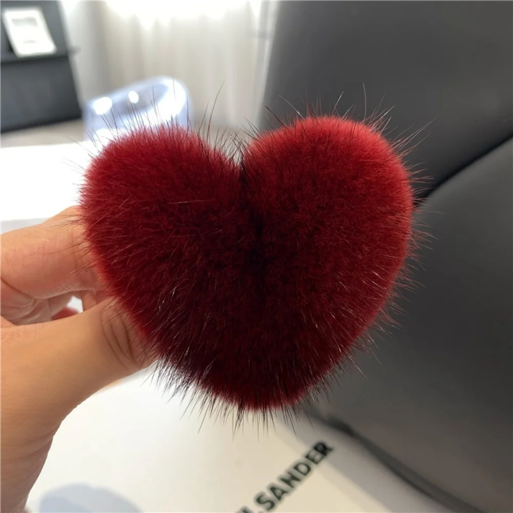 Real Mink Hair Love Tie Korea Solid Color Instagram y Heart Fluffy Ties Girls Rubber Band Ring Accessories 250118