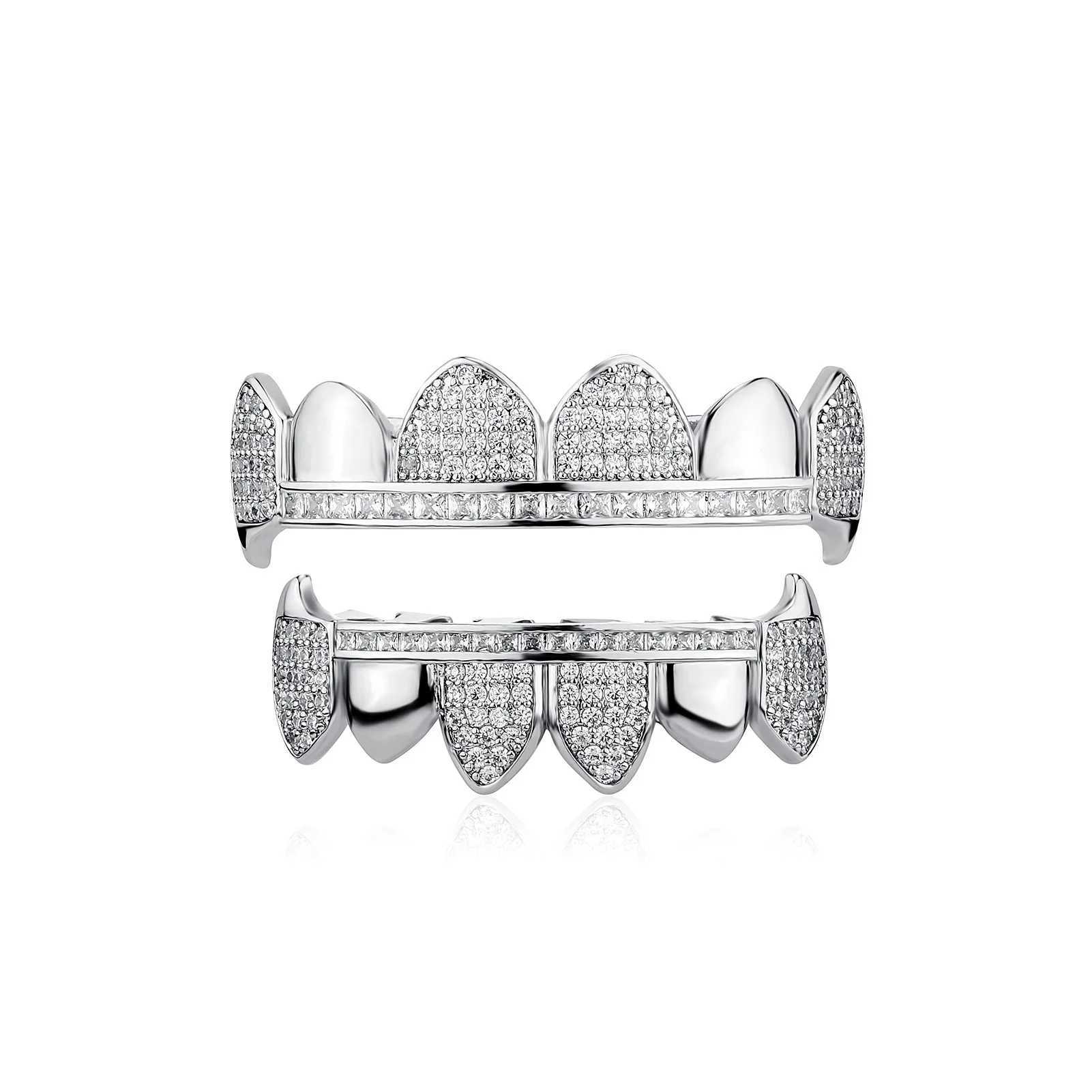 Hip Hop CZ Teeth Grillz Rhinestones Silver Plated Tooth Rapper Jewelry Iced Out Grills For Men WomenXJ250114