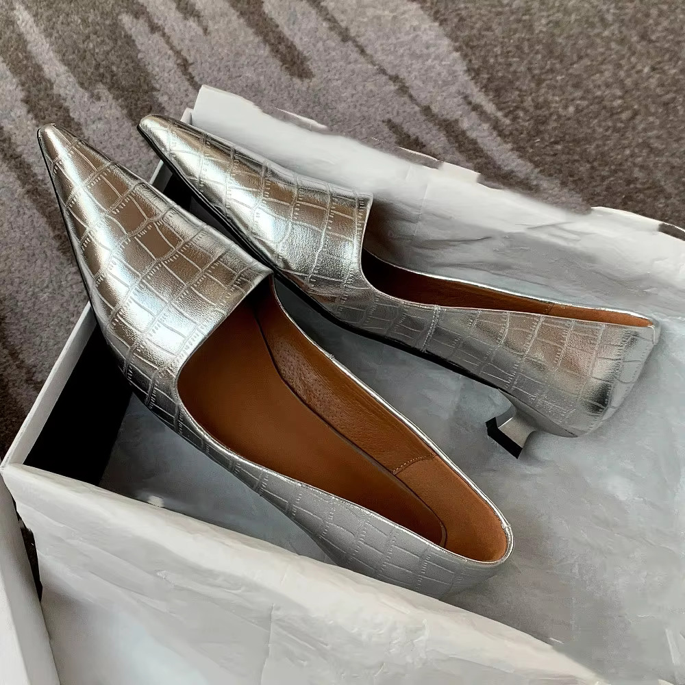 Women's Genuine Leather Kitten Pointed Toe Slip-On Pumps Elegant Ladies Low Heel Daily Dress Shoes For Women 2023 On Sale