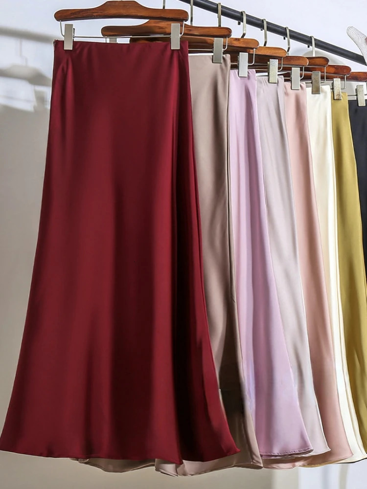 Acetic Satin Fishtail Skirt Woman Korean Fashion Elastic High Waist Skirts for Women Spring/summer Slim Long Dresses 250117