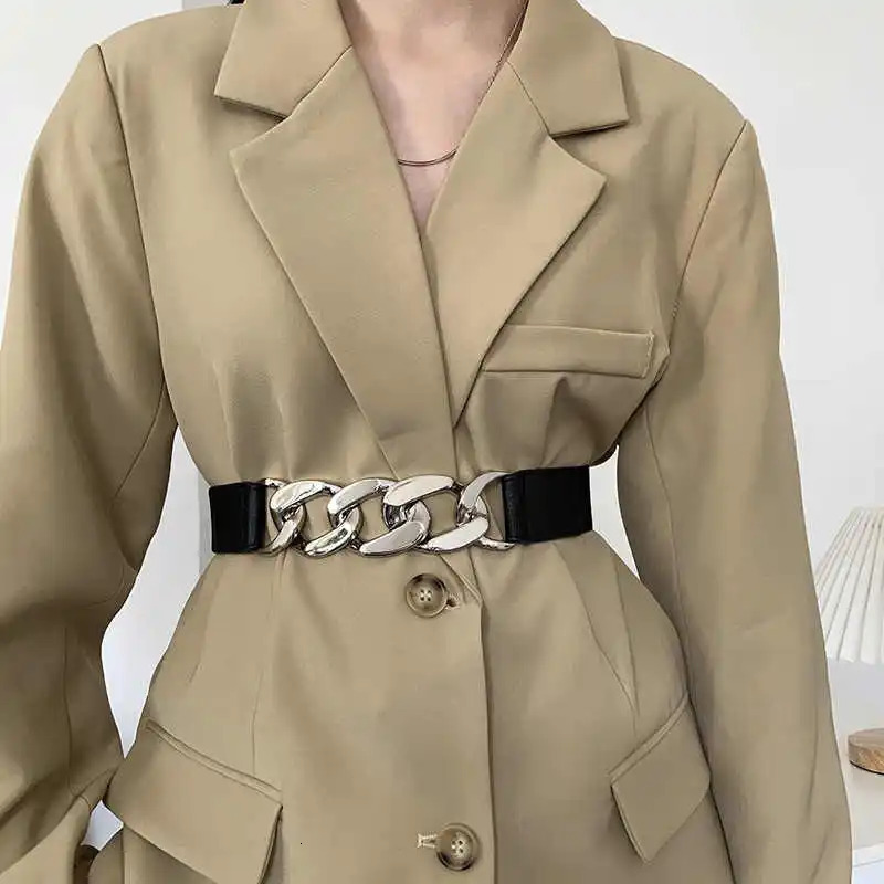 Waist belt for women wide version black elastic stretchable decorative suit shirt waist fashion ins style leather 250114