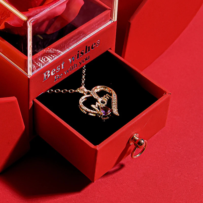 Valentines Day Jewelry Pendant Necklace /w Soap Forever Rose Gift Box Mothers Day Necklace Jewelry Gifts for Girlfriend Women 250110