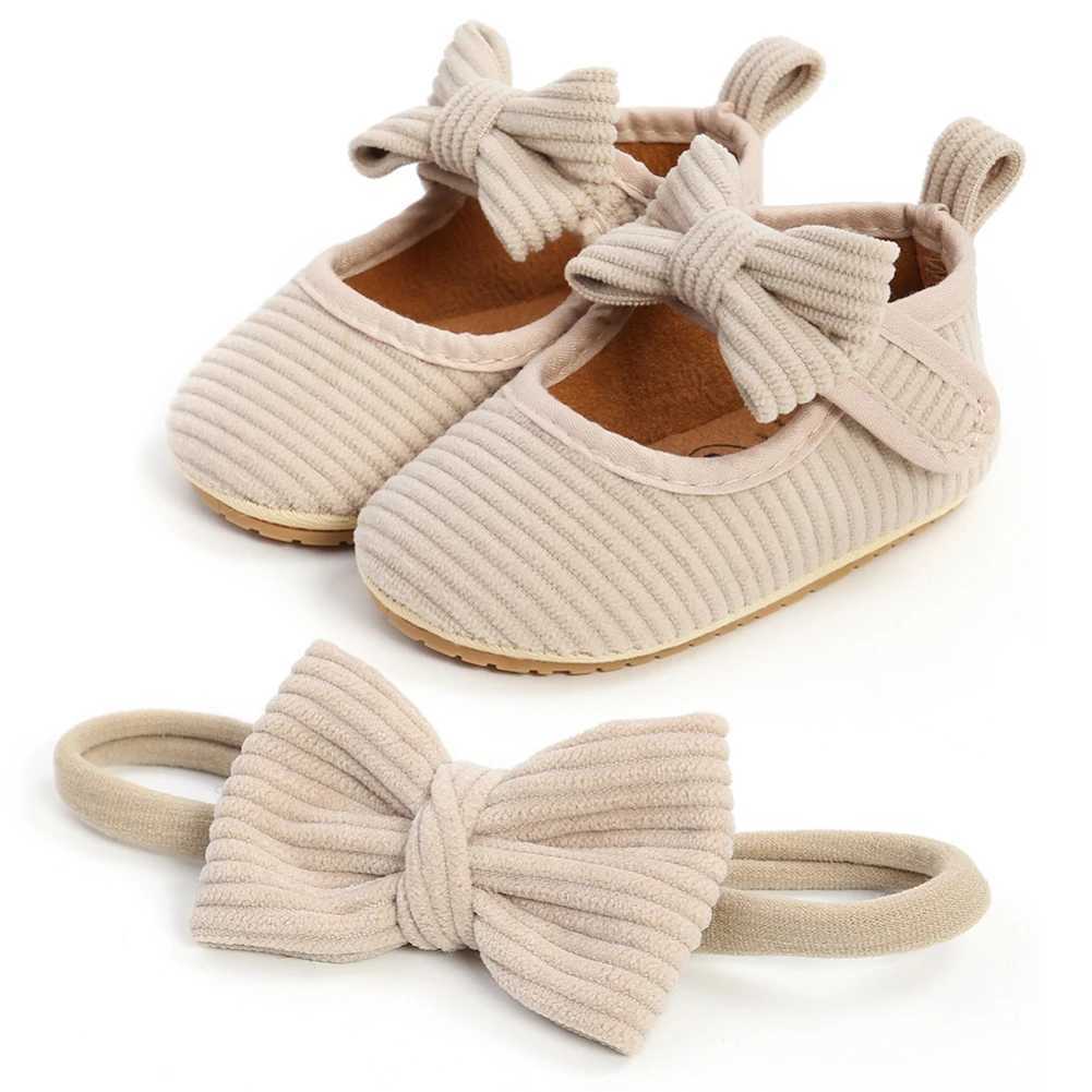 Baywell Cute Baby Girls Non-Slip Bowknot Shoes + Headband Newborn Princess Wedding Shoes Toddler First Walkers 0-18M X250129