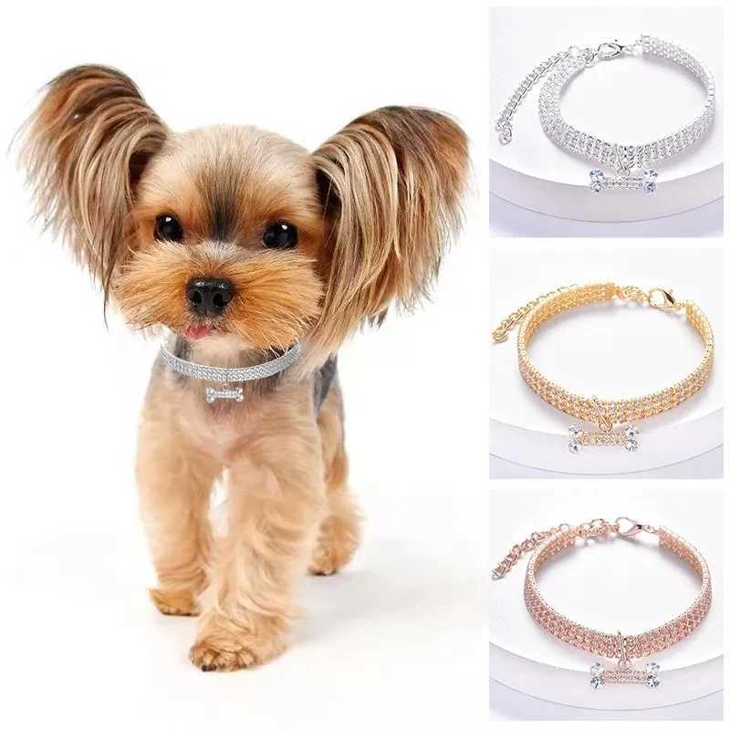 Adjustable Pet Necklace Cat Dog Crystal Collar Rhinestone Bone Pendant Puppy Luxury Fashion Beauty Dress Up Dog Accessories X250129